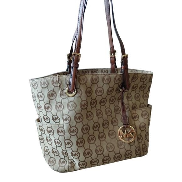 Michael Michael Kors Monogram Canvas with Leather Shoulder Tote Bag - Picture 13 of 16